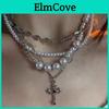 Unordered Pearl Cross Necklace With Handcrafted Alloy Chain For Unisex Fashion Accessory