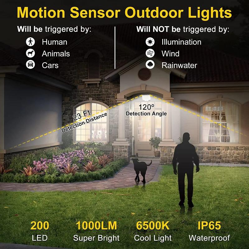 Solar Lights Outdoor Garden 200LED Solar Security Light Motion Sensor 3 Mode Waterproof Solar Powered Flood Lamp Yard Garage
