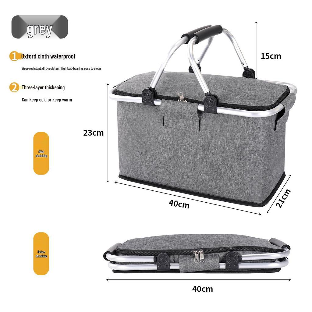 Katlanabilir Dış Mekan Yalıtımlı Piknik Sepeti - Tazeliği Koruyan Alüminyum Saplı Su Geçirmez Oxford Kumaş