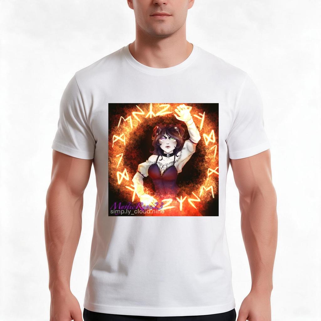 Runic Fire Tshirt Summer Casual Cotton Tee Oversized Streetwear Tops Vintage Graphic Print Loose Fit Short Sleeve