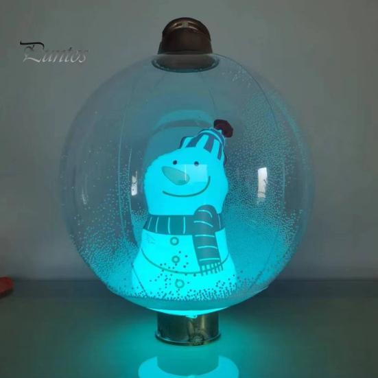 24" Inflatable Christmas Ball with LED Light Outdoor Blow Up PVC Ball Decorations with Santa/Reindeer/Snowman Figurine for Yard Pool Garden Decor