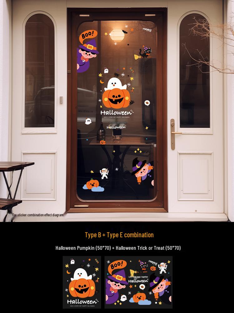 Halloween Pumpkin Decorations Window Clings - Theme Shop Scene Arrangement Glass Stickers