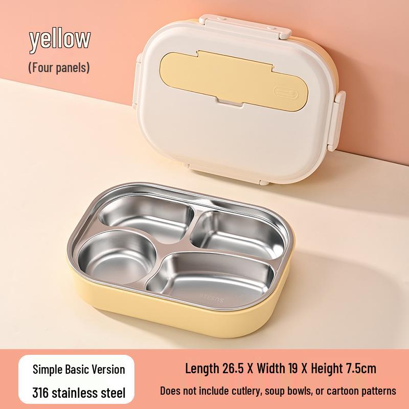 Boîte à lunch Bento pour enfants, à couvercle rabattable, en acier inoxydable 316, compatible micro-ondes, avec compartiments pour les aliments, à décorer soi-même et décorée de dessins animés.