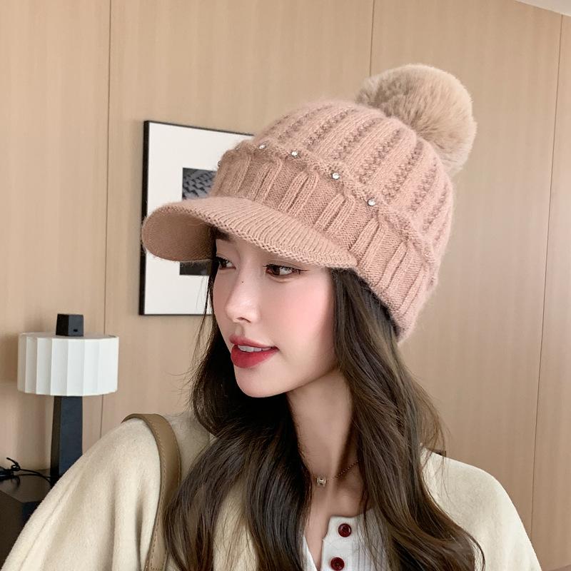 Knitted Baseball Cap Female Rabbit Hair Blended Cap Fleece Warm Wool Cap Autumn And Winter Cold Ear Protector Tide