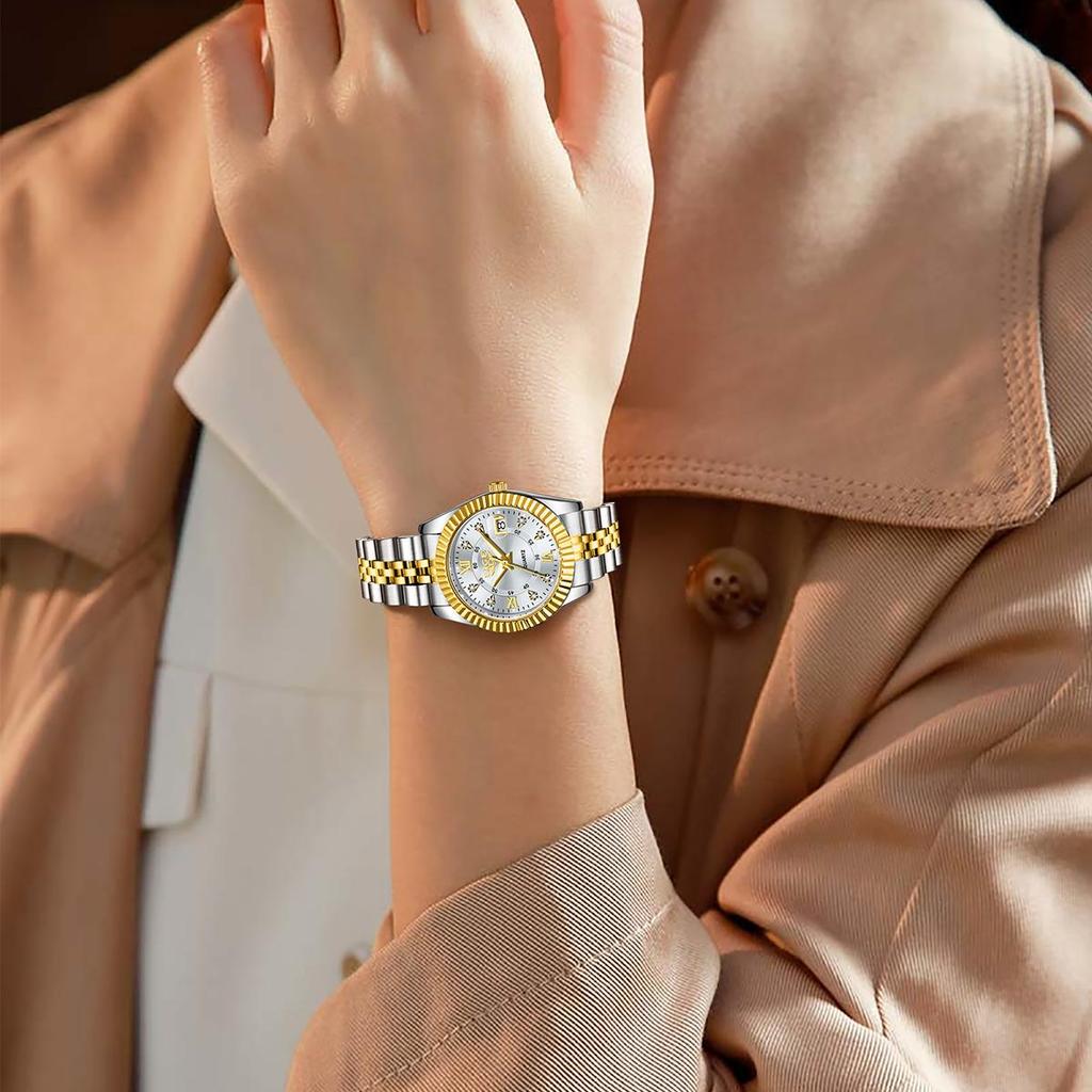 LIGE Moodne naiste käekell, lihtne elegantne terasest automaatne kuupäevaga veekindel naiste kvartskella