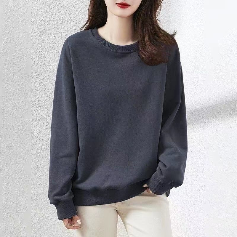 Women's Round Neck Sweatshirt Long Sleeves Autumn and Winter Thick and Loose Casual Top