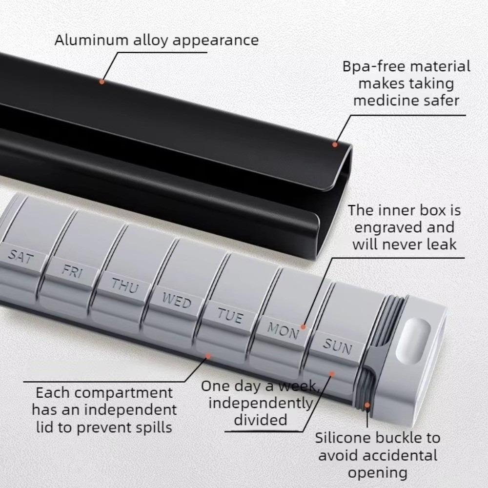 Aluminiumkonstruktion Wöchentlicher Pillenorganizer Großer Pillenorganizer Pillendose Nahrungsergänzungsmittel