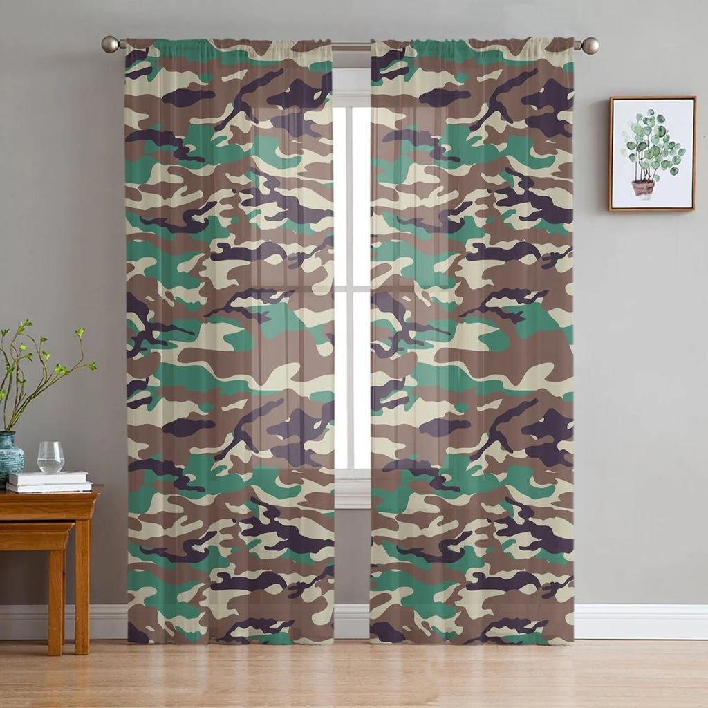 Blue Camouflage Printed Sheer Tulle Curtains for Bedroom Living Room Balcony Outdoor Summer Home Decor