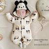 Unisex Baby Cotton Quilted Jumpsuit - Thick Cartoon Design, 180g, A-Class Warmth for Autumn/Winter