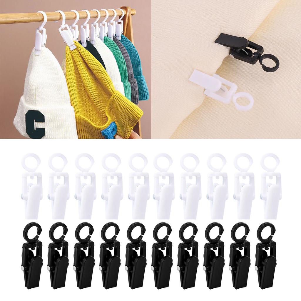 10 Pieces Hanging Laundry Hooks Clip Plastic Swivel Hanging Towel Clips Strong Clips with Hanger Hook for Curtain