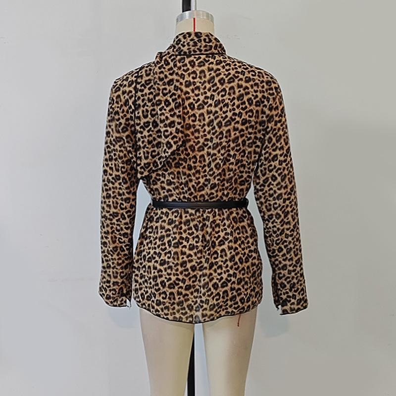 Dámské tričko s dlouhým rukávem a výstřihem do V, jarní a podzimní halenka s leopardím potiskem, elegantní topy