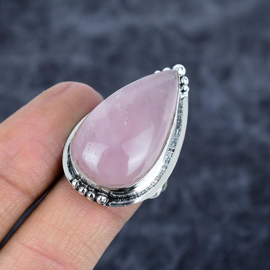 Rose Quartz Gemstone Handmade 925 Sterling Silver Jewelry Ring Size 9 M-2830