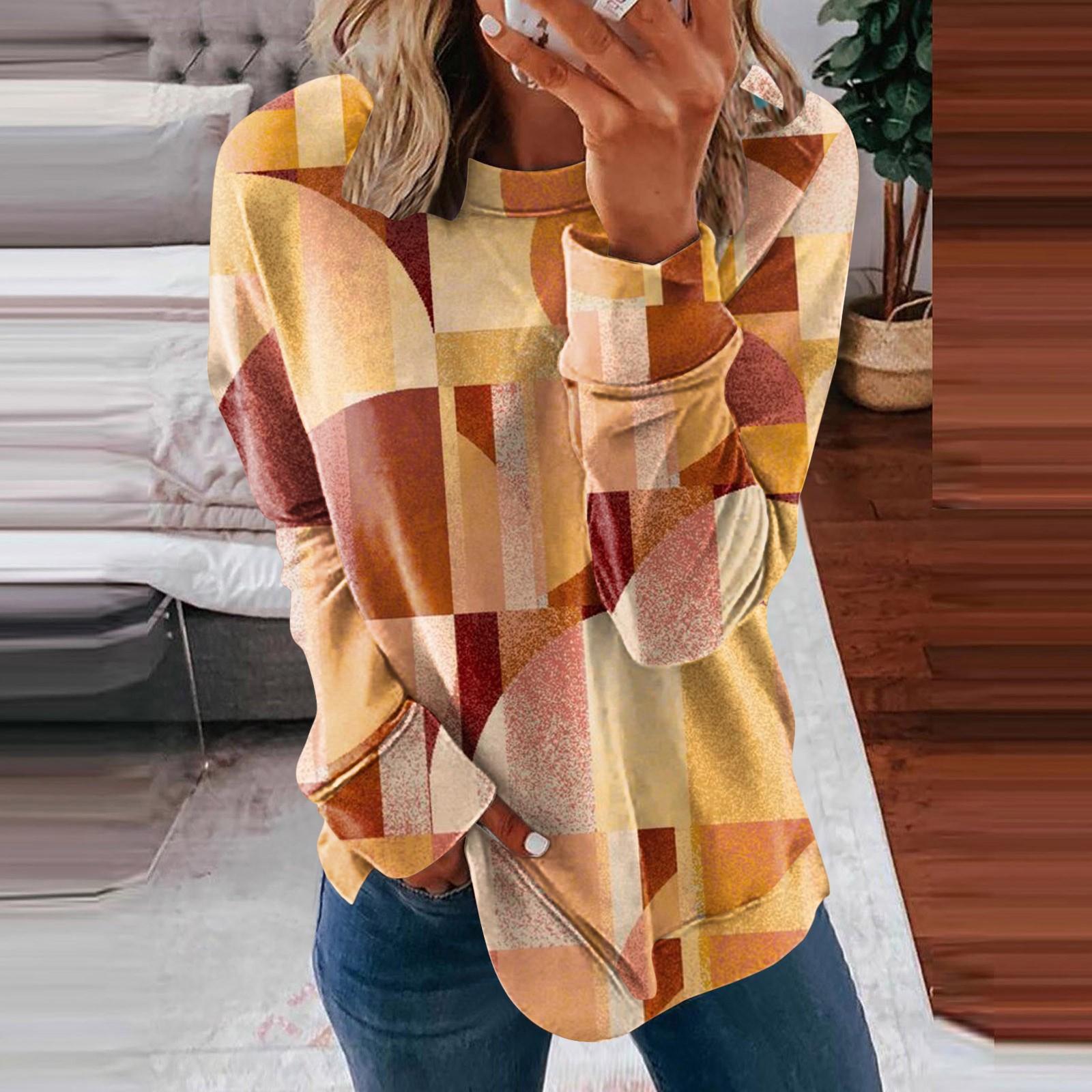

Ladies Casual Fashion Print Long Sleeve Round Neck Pullover T-Shirt Top XXL помаранчевий
