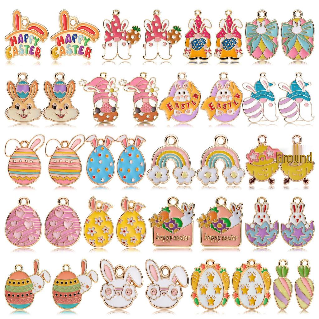 Easter Drip Oil Cartoon Egg & Rabbit Alloy Pendant Charm for DIY Necklace Accessories