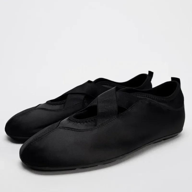 Damen Ballerinas Runde Spitze Weiche Sohle Leichtes Satin Frühling Süße Tanz Mary Jane Schuhe für Damen