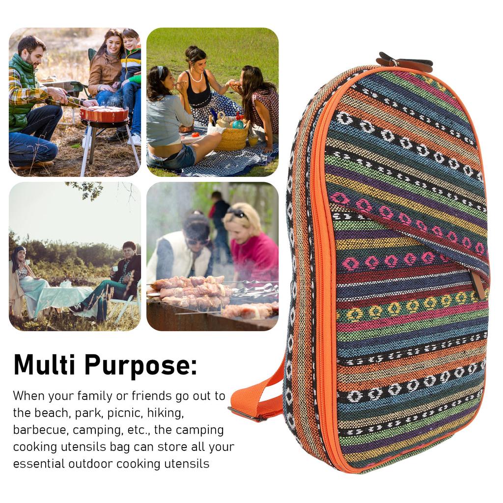 Camping Travel Cooking Utensils Organizer Travel Bag Outdoor Camping Cookware Container Bag for Beach Park Picnic BBQs Ethnic Style