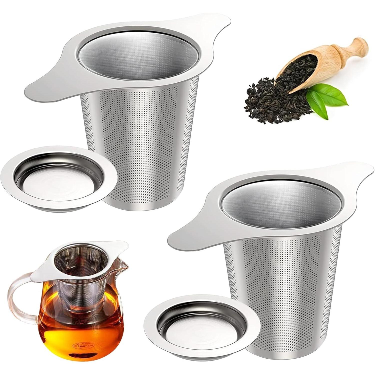 2 Pack Tea Infuser Stainless Steel Mesh Strainer, Tea Strainer Steeper Filter with Double Handles for Hanging on Teapots, Mugs 2-Pack серебряный