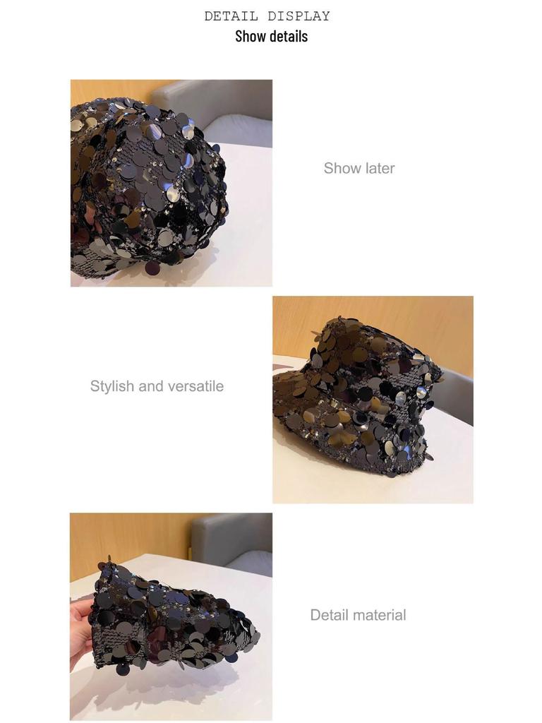 Korean Style Sequin Bucket Hat for Women - Fashionable, Foldable, Face Slimming Outdoor Travel Accessory