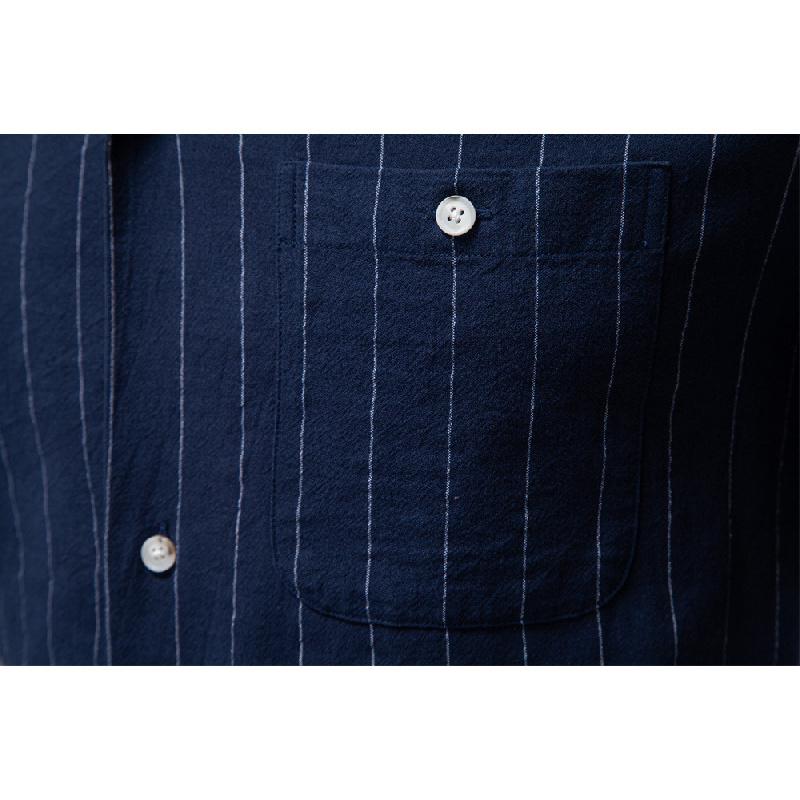 2026 Summer High-Quality Cotton Cuban Collar Vertical Stripe Shirt for Men, Business Casual Men's Short Sleeve Shirt