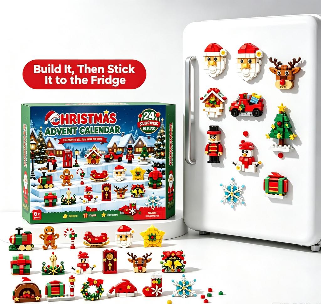 24 Days Christmas Countdown Blind Box, Building Blocks Fridge Magnet DIY Kit, Holiday Gift for Children