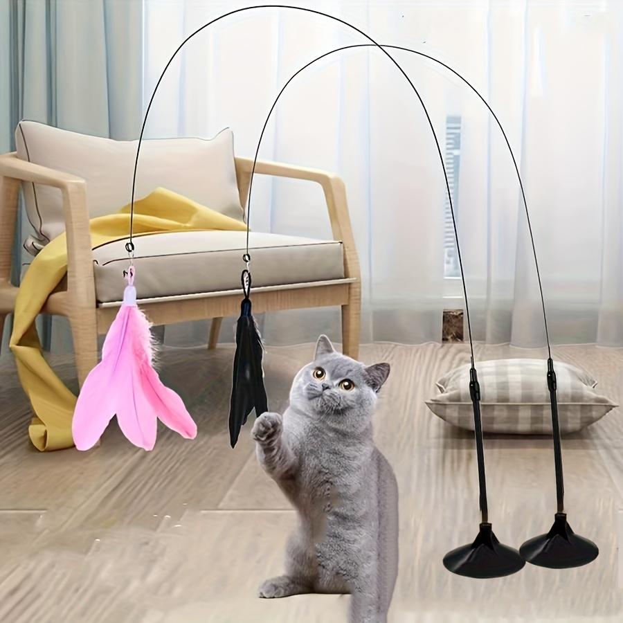 Interactive Cat Teaser Wand with Suction Cup and Colorful Feathers - Fun Cat Toy for Indoor Play