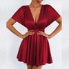 Low Cut V Neck Sexy Fashionable Dress Elegant Waist Cinched Summer New Arrival Women's Clothing Short Sleeveless Dress