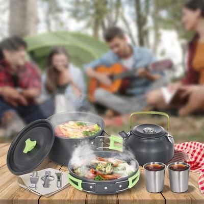 Camping Cookware Set Lightweight Portable Pan Kettle Cups Spoon Fork Cutter for Picnic Hiking