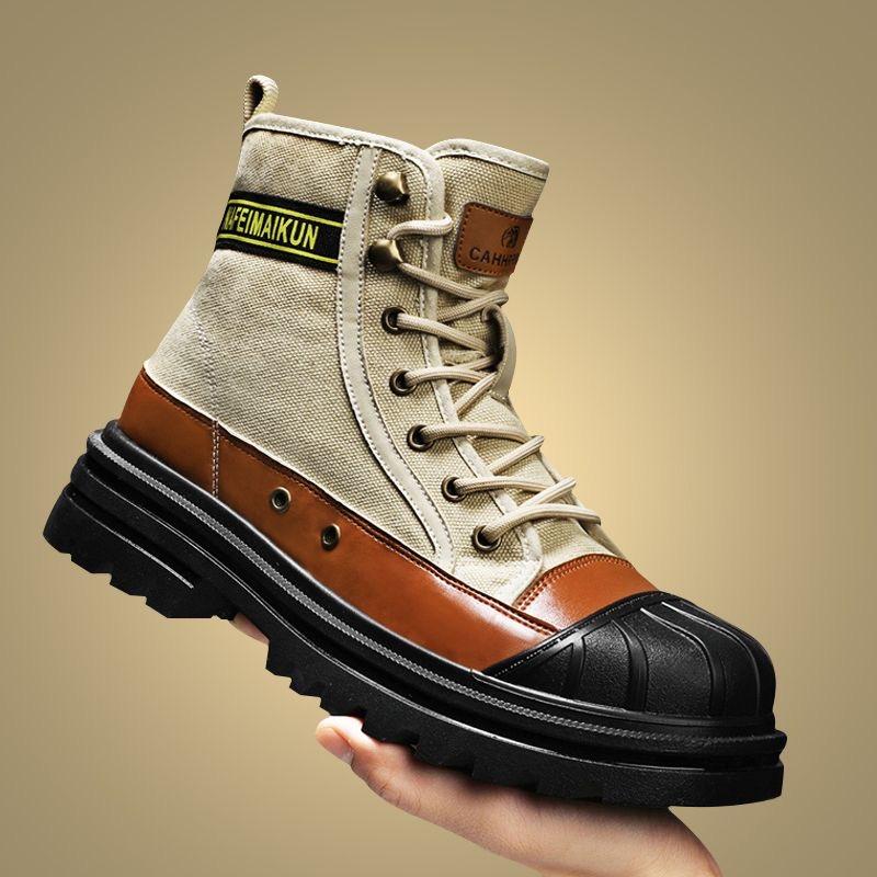New Men's Ankle Boots, High-quality Outdoor Work Boots, Men's Fashionable Motorcycle Boots, Lace Up High Top Canvas Men's Shoes