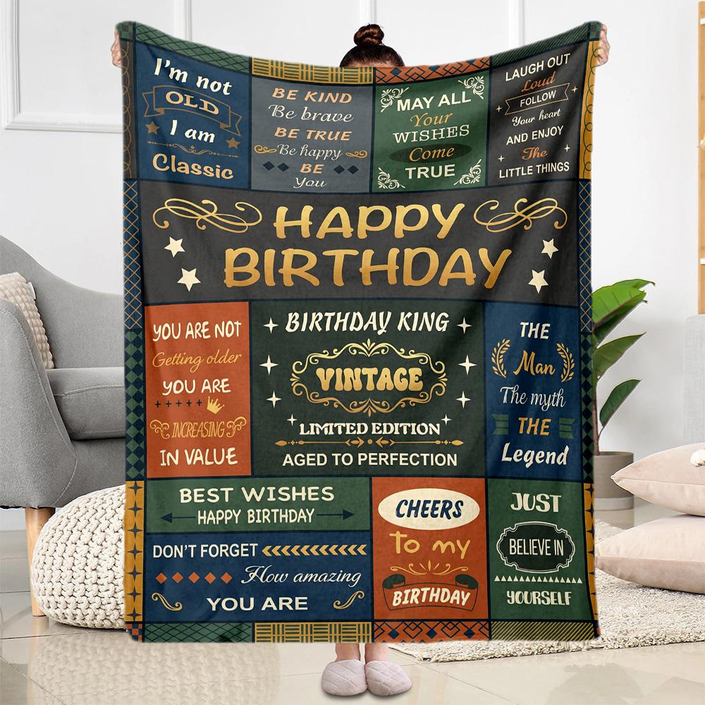 Happy Birthday Inspirational Quotes Flannel Blanket-Soft and Suitable for Sofas,Beds,Offices,Travel,All Seasons,Great Gift for Holidays and Birthdays.