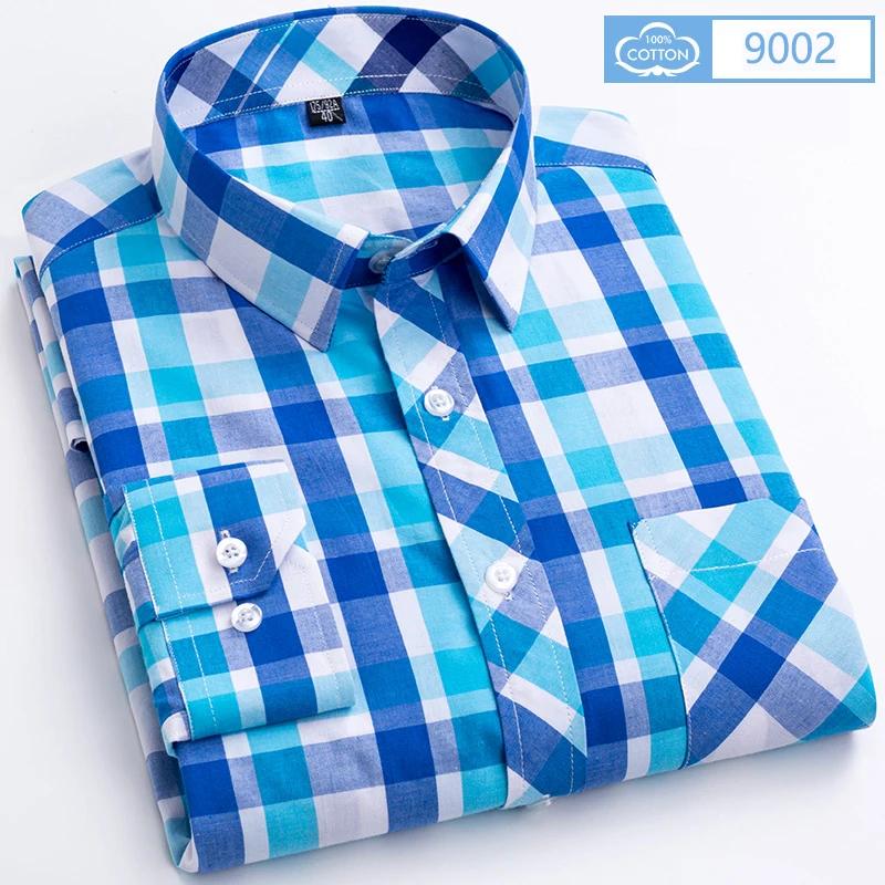 New Plaid Long Sleeve Dress Shirts For Man Cotton Classic Checked England Style Turn Down Collar M-8XL Men's Clothes Shirt Soft