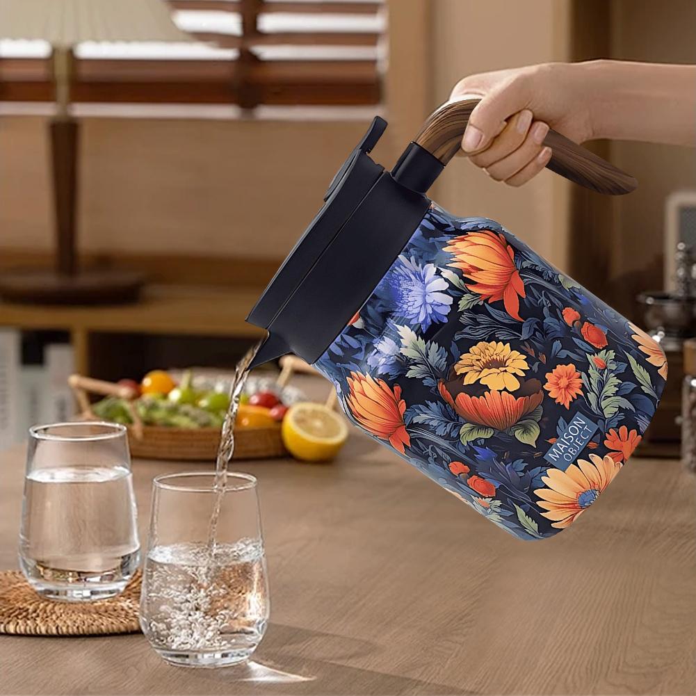 1000ml Floral Pattern Teapot Stainless Steel Mini Hot Coffee Pot Built-in Infuser Tea Separation Water Bottle for Hot Drinks