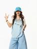 American Vintage Women's T-shirt, Loose Spliced Short Sleeve Top with Color Contrast Prints for Summer