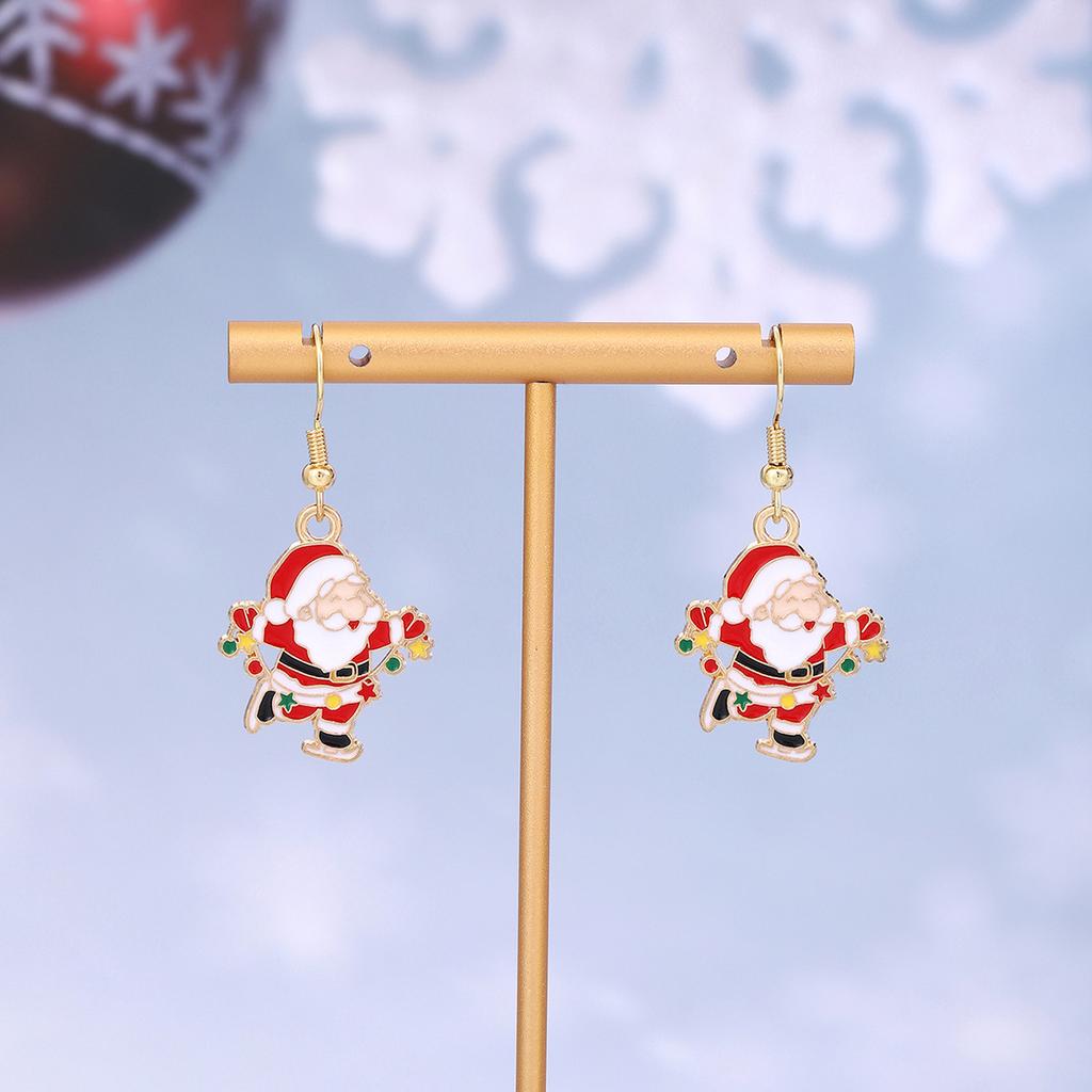 Cartoon Drip Santa Earrings, Personalized Christmas Column Elk Gingerbread Man Earrings