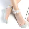 5 Pairs Spring/Summer Glass Wire Boat Socks Sewn with Daisy Lace Transparent Silk Women's Boat Socks