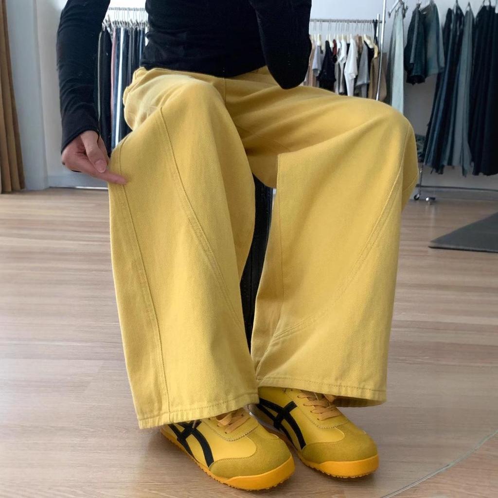 High Street Yellow Wide-Leg Jeans for Women - Trendy, Loose Straight Fit