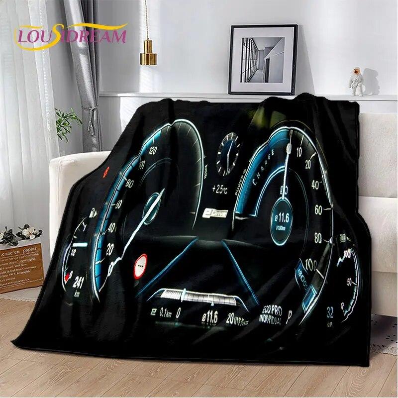 3D-Rennwagen-Armaturenbrett, weiche Plüsch-Steppdecke, Flanelldecke, Überwurfdecke für Wohnzimmer, Schlafzimmer, Bett, Sofa, Picknick-Abdeckung