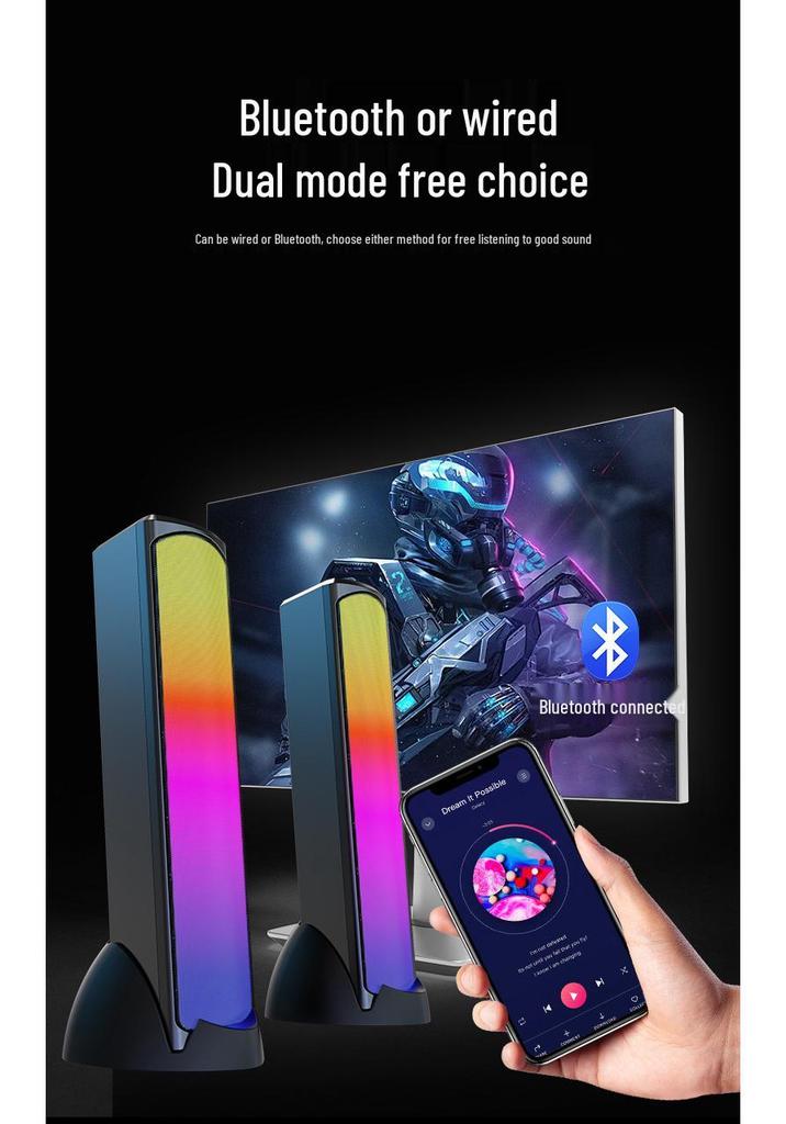 RGB Desktop Bluetooth Speaker with Subwoofer and Wired Connectivity