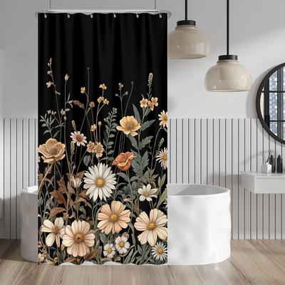 Vintage Boho Floral Shower Curtain, Cute Retro Bohemian Flower Botanical Aesthetic Decorative Shower Curtain Set with Hooks