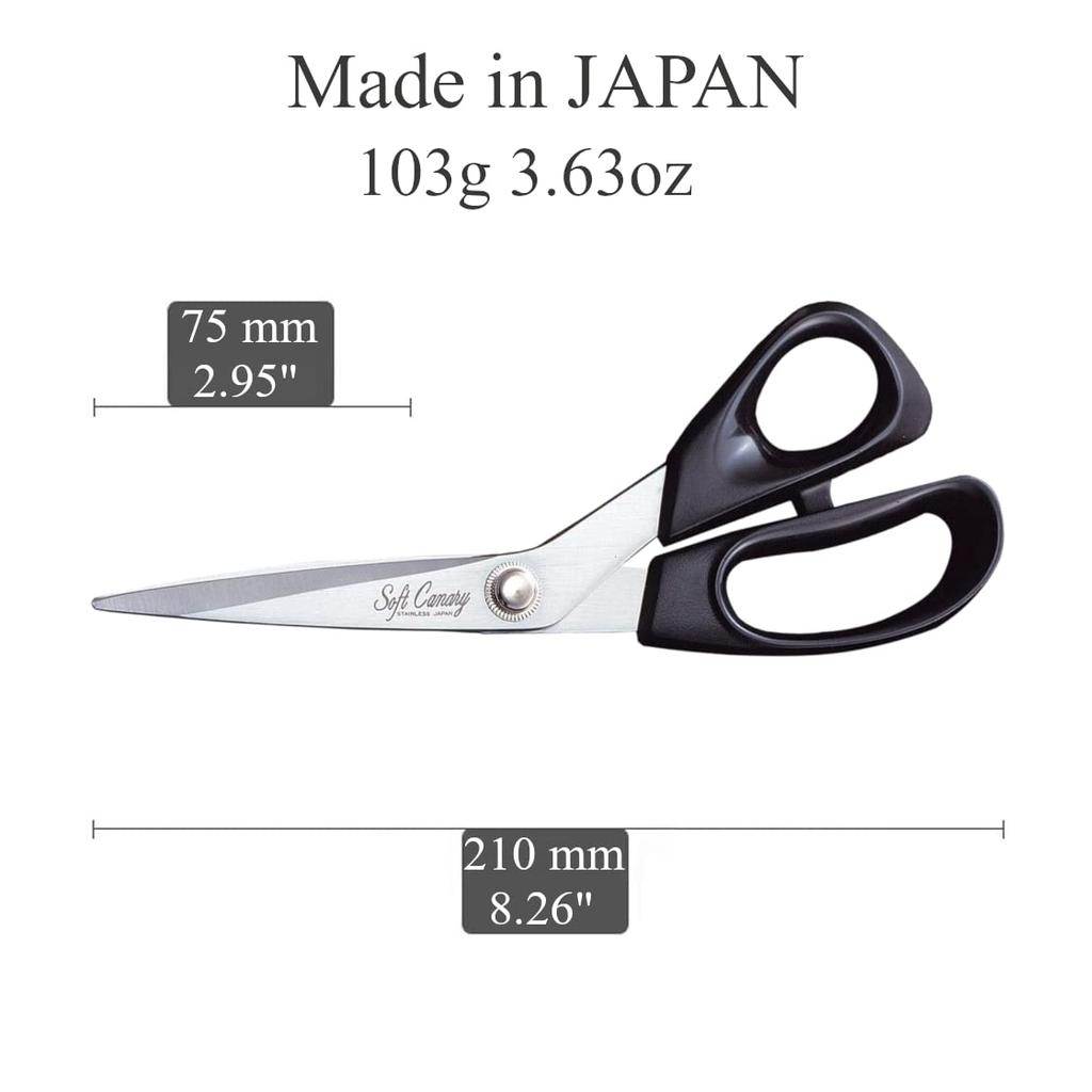Hasegawa Cutlery Soft Canary Dressmaking Stainless Scissors, 210mm, Steel, Black, S-210H