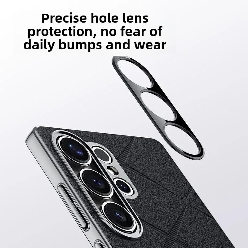 PU Kůže Galvanizovaný Nárazník Luxusní Vintage Pouzdro na Telefon Pro Samsung Galaxy S25 Ultra S24+ Plus Nárazuvzdorný Ochranný Kryt