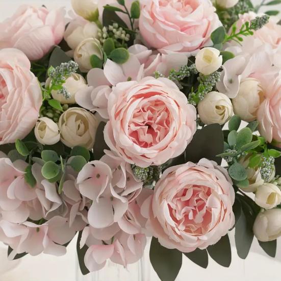 Yousheng Fake Roses Artificial Flower Bouquet Realistic Mixed Roses Peonies Dahlias with Stem for DIY Wedding Bridal Bouquet Baby Shower Home Table