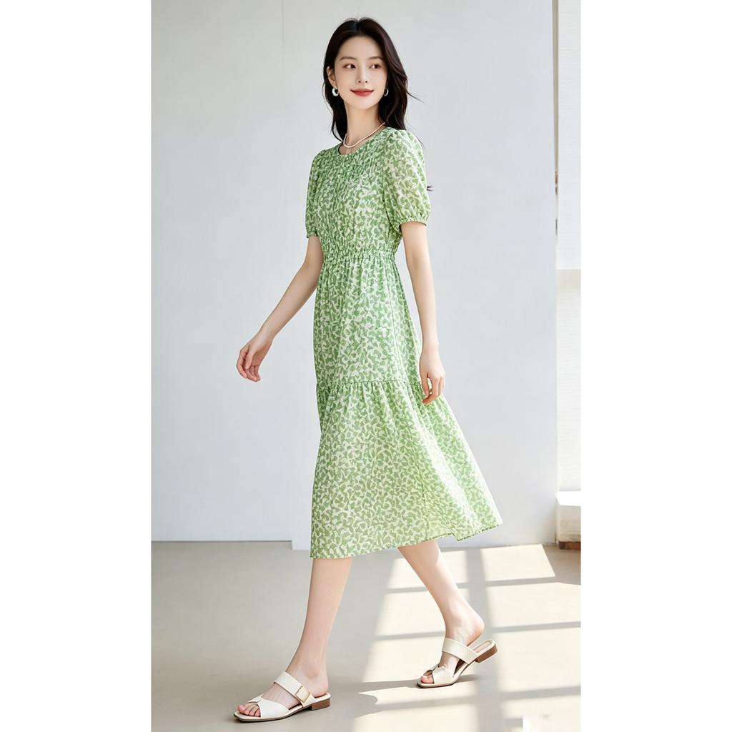 Summer Waist Cinching Slimming Dress with Elegant Temperament, Mid Length Skirt for Women