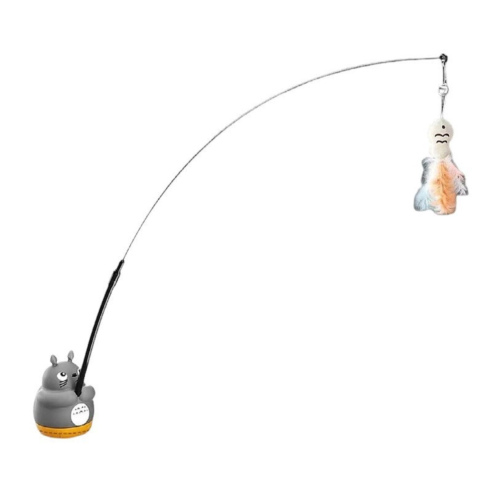 

360° Rotatable Interactive Toy, Automatic Wand Toy with Peel-and-Stick Base, Moving Feather, Fish and Bell, Detachable Teaser one size