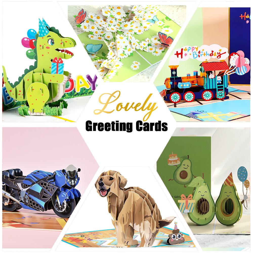 3D Hot Pop Up Happy Birthday Cards Invitation Cake Greeting Card Business Kids Gift Tourist Postcard For Friend Dad Mom Present