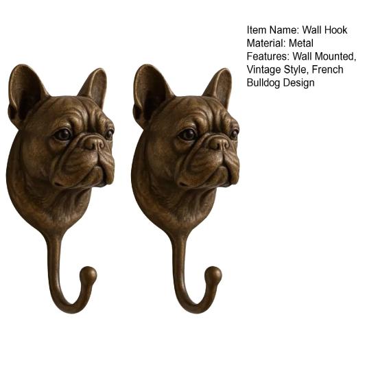 French Bulldog Wall Hook Dog Shaped Decorative Key Hanger Vintage Bulldog Figurine Wall Mounted Hook for Belts Hats Bags Towels Home Office Entryway