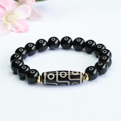 Bracelet Juan Yu Agate Noir & Perle Dzi à Neuf Yeux MN3063001