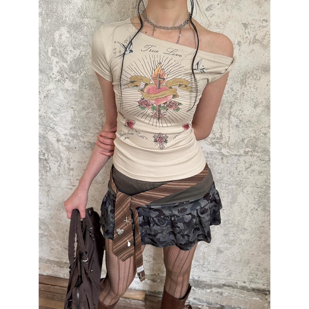 Girls  Y2K Tees Short Sleeve Printed Summer T-shirts For Women Sexy Tees Casual T-shirts