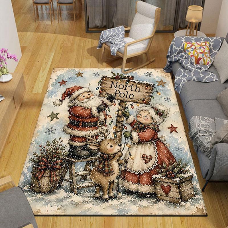 1Pc Santa Claus Gifts Winter Night Rug Office Carpet Indoor Outdoor Doormat Nonslip Soft And Comfortable Living Room Christmas Halloween Gift D9183