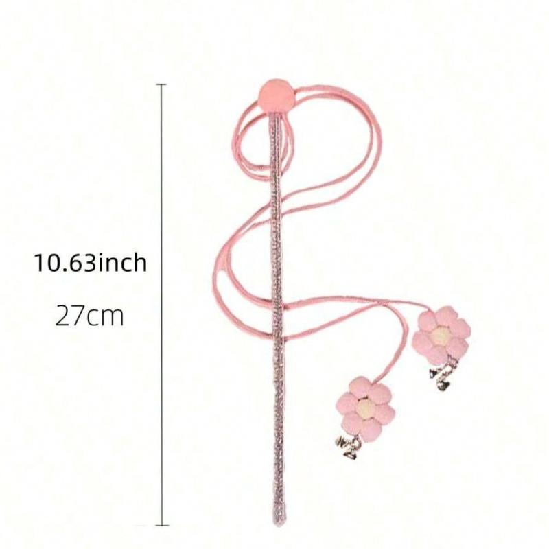 Cat Teaser Wand Set with Floral Tassel Cartoon Design, Interactive Toy for Indoor Play