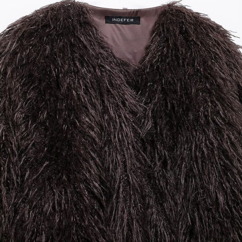 Kaslead New Arrival Women's Clothing Fashion Style Stylish Simple and Versatile Artificial Fur Effect Short Coat